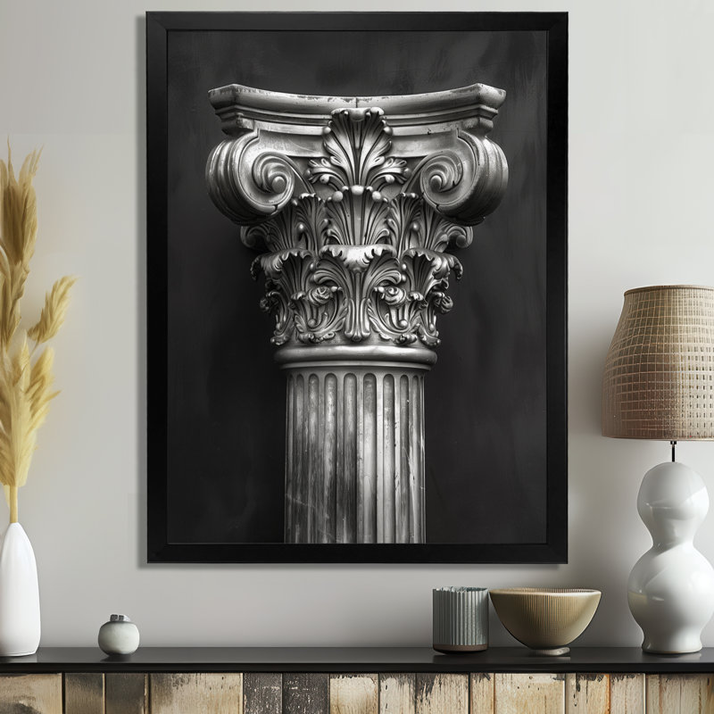 Monochrome Roman Architectural Artistry Monument - Monuments Wall Art Print, 12" H x 20" W, Black Single Picture Framed