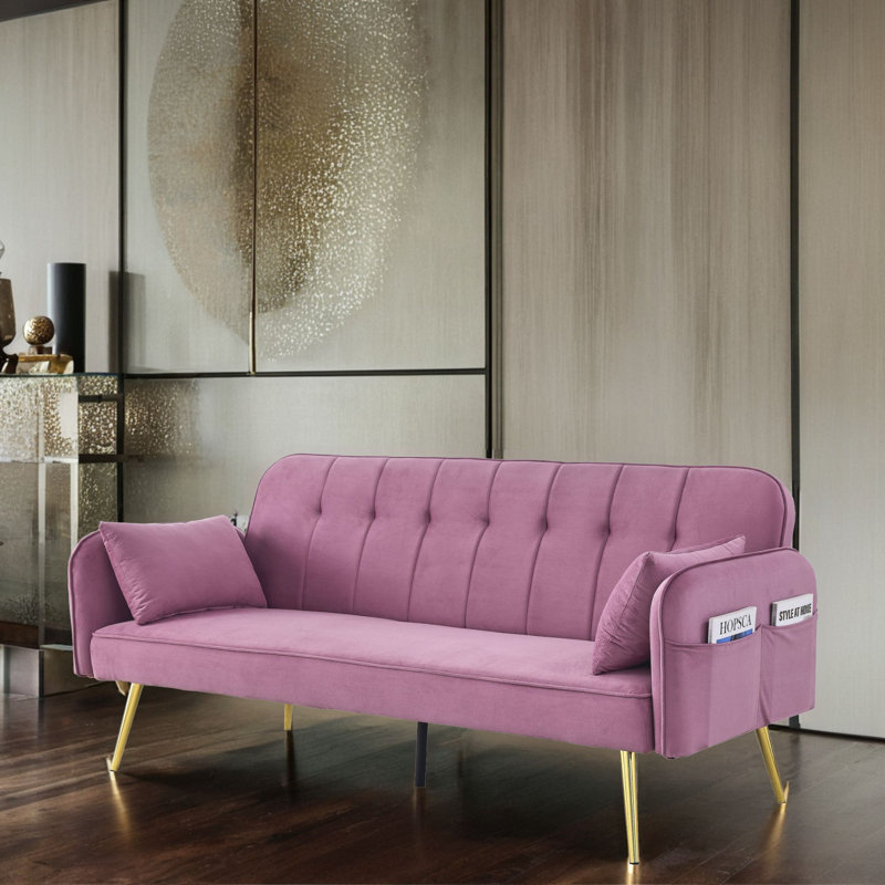 Accoudoir rond en velours 72,5 po Sritha, Velours rose