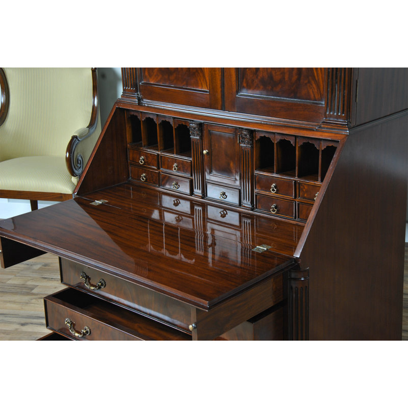 Large Mahogany Secretary Desk with Six Drawers