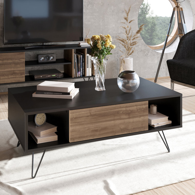 Andale Coffee Table with Storage, Black/Walnut