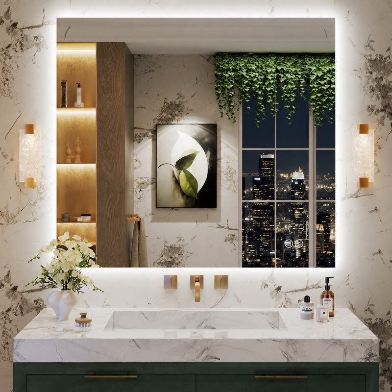 Miroir de salle de bain à DEL rétroéclairé sans cadre certifié Lunara UL, 40 po x 36 po