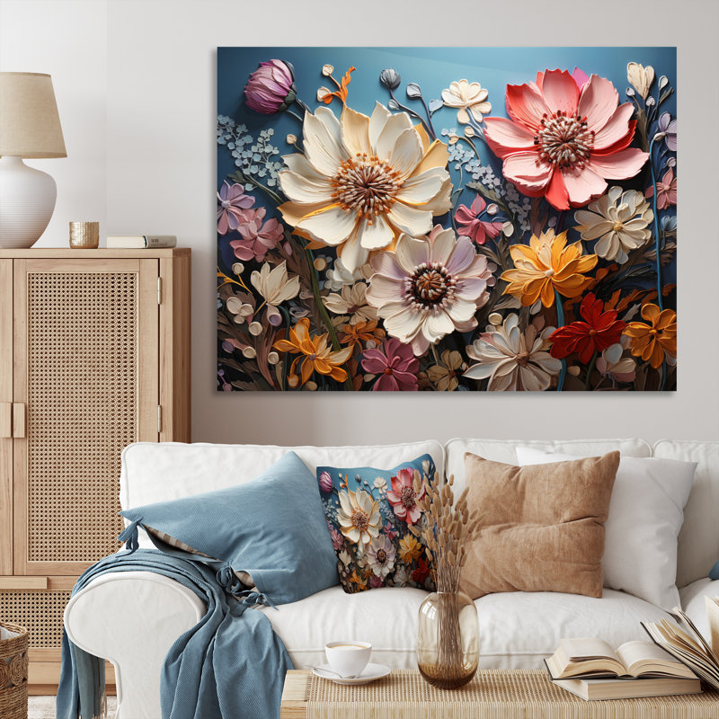 «White Pink Wildflowers Natures Symphony IV», reproduction d'art sur toile, Toile tendue, H 12 po x l 20 po x P 1 po