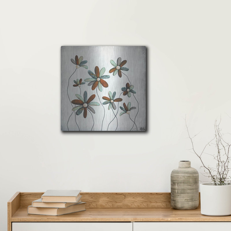 «Patina Petals I» par Britt Hallowell, art mural en métal, 12 po x 12 po, H 12 po x l 12 po