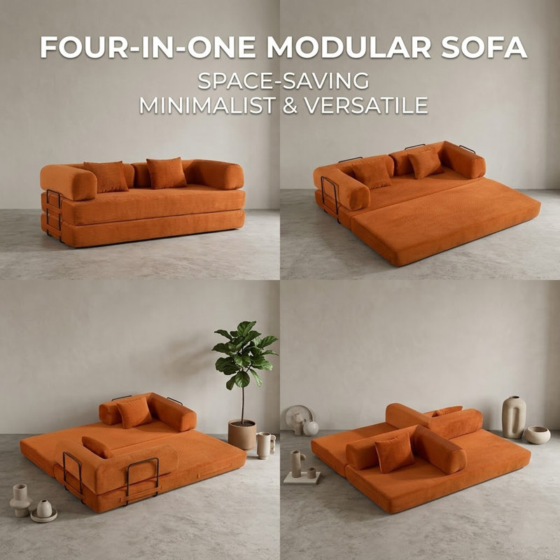 Boneless Modular Compression Sleeper Sofa, Orange