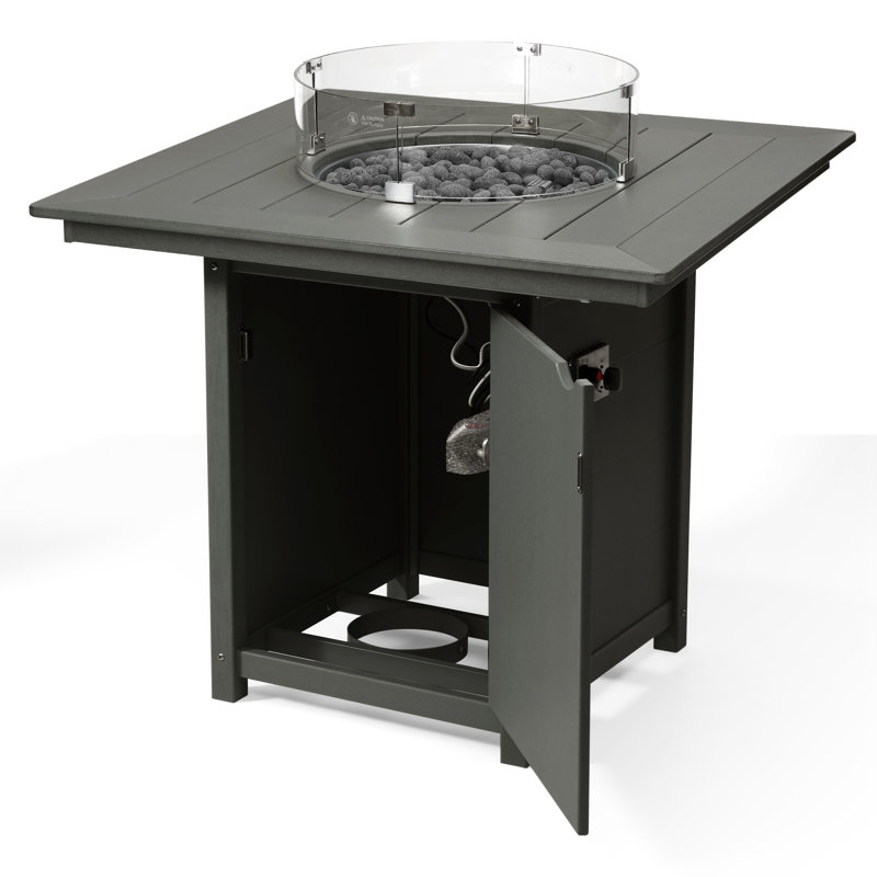 Square 42" Counter Fire Pit Table, 42.25" H x 42.25" W x 42.25" D, Grey