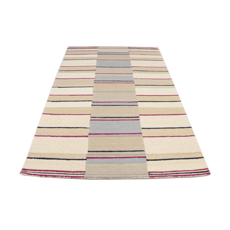 Tapis moderne multicolore rayé 5 x 8 touffeté à la main