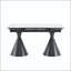 Table de salle à manger extensible à motif de marbre avec pieds fuselés noirs-131202828