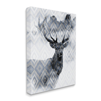 «Large Antler Elk Portrait Rustic Blue Diamond» par Kim Allen - impression