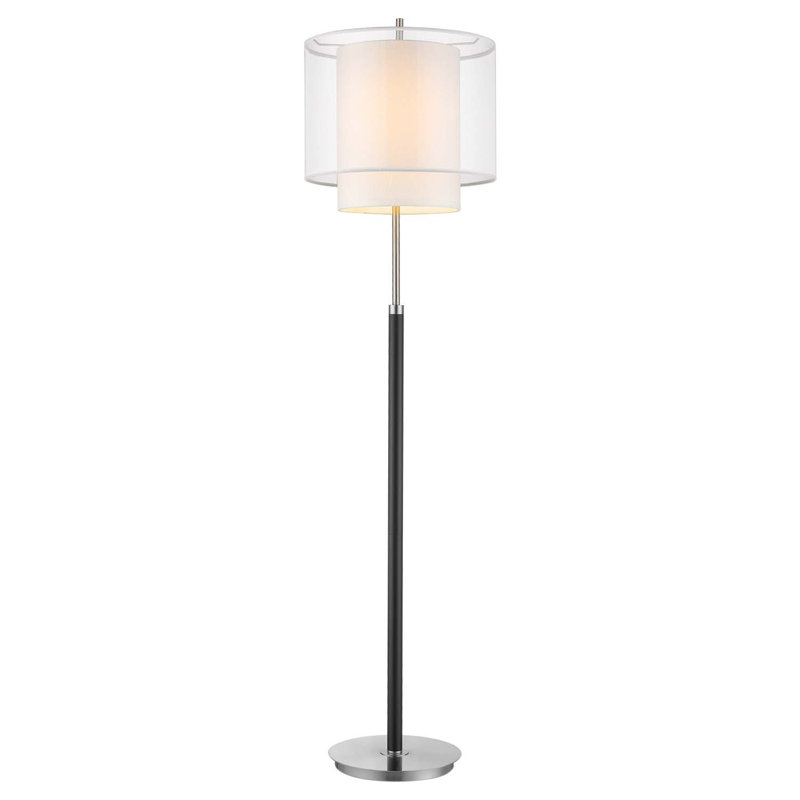 Feng 62'' Espresso/Brushed Nickel Traditional Floor Lamp, Sheer Snow