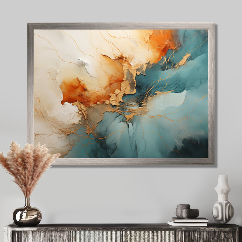 Teal Orange Bold Energy V - Dams, art mural, Cadre photo unique, H 34 po x l 44 po, Argent argent