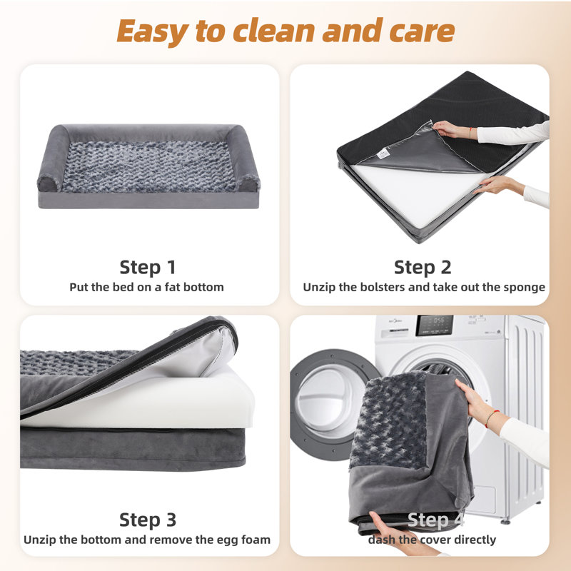 Large Gray Orthopedic Waterproof Dog Bed with Memory Foam