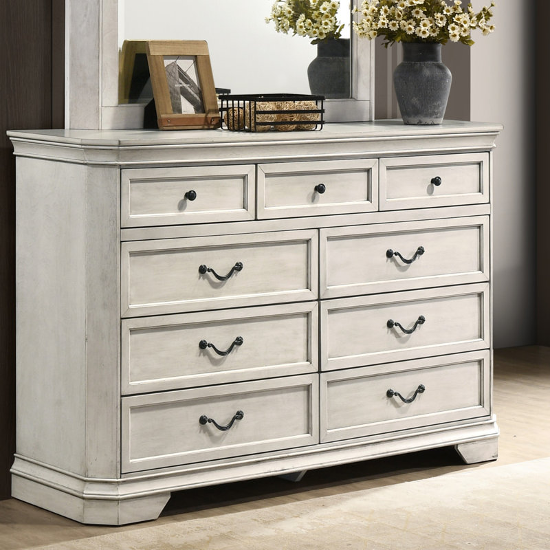 Commode 9 tiroirs Ailany, Blanc antique