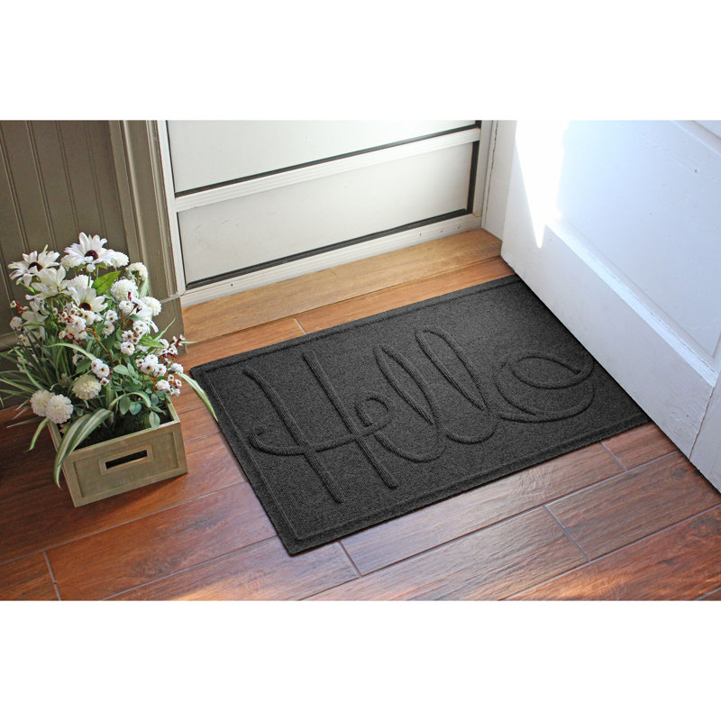 Tapis d'entrée pour l'extérieur WaterHog® Hello 23 po x 35 po, Gris anthracite