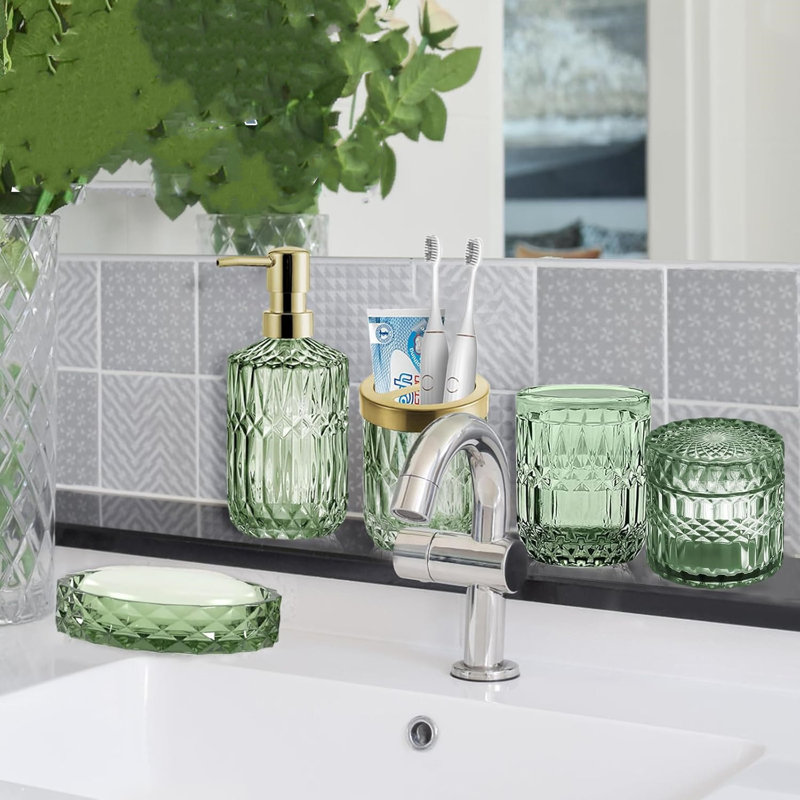 5 Pcs Modern Bathroom Accessories Set,Humidity Resistant And Friction Resistance,Gradient, Green