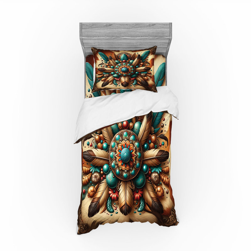 Ensemble de literie rustique Ambesonne et sarcelle brun cannelle, Housse de couette simple + 6 pièces supplémentai