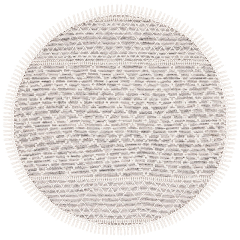 Heitzman Southwestern Hand-Loomed Ivory/Gray Area Rug, Round 6'