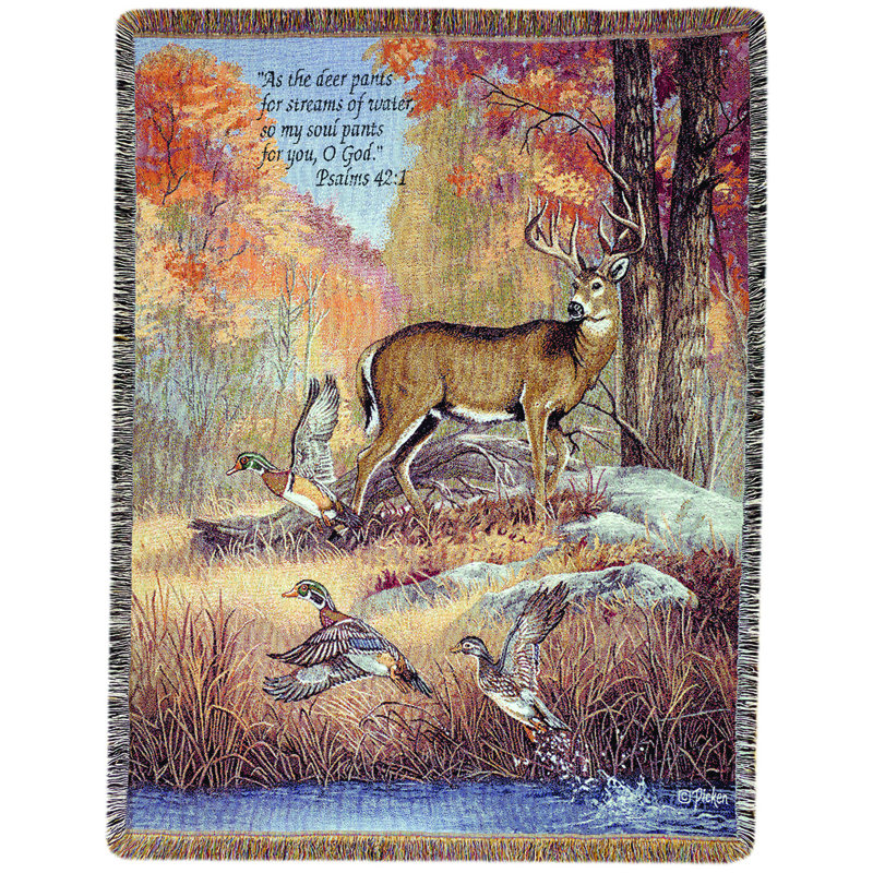 Manual Woodworkers & Weavers Fur Feathers and Fall with Verse Woven Tapestry Throw – 50"x60"