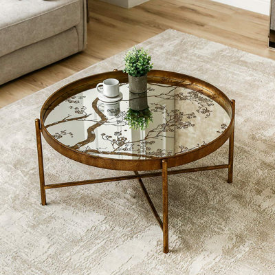 Aldene 80cm Round Metal Coffee Table for Living Room, Mirror Top Centre Table