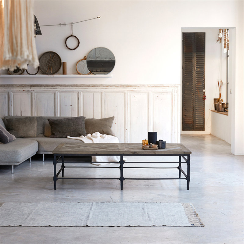 Solid Elm And Metal Coffee Table