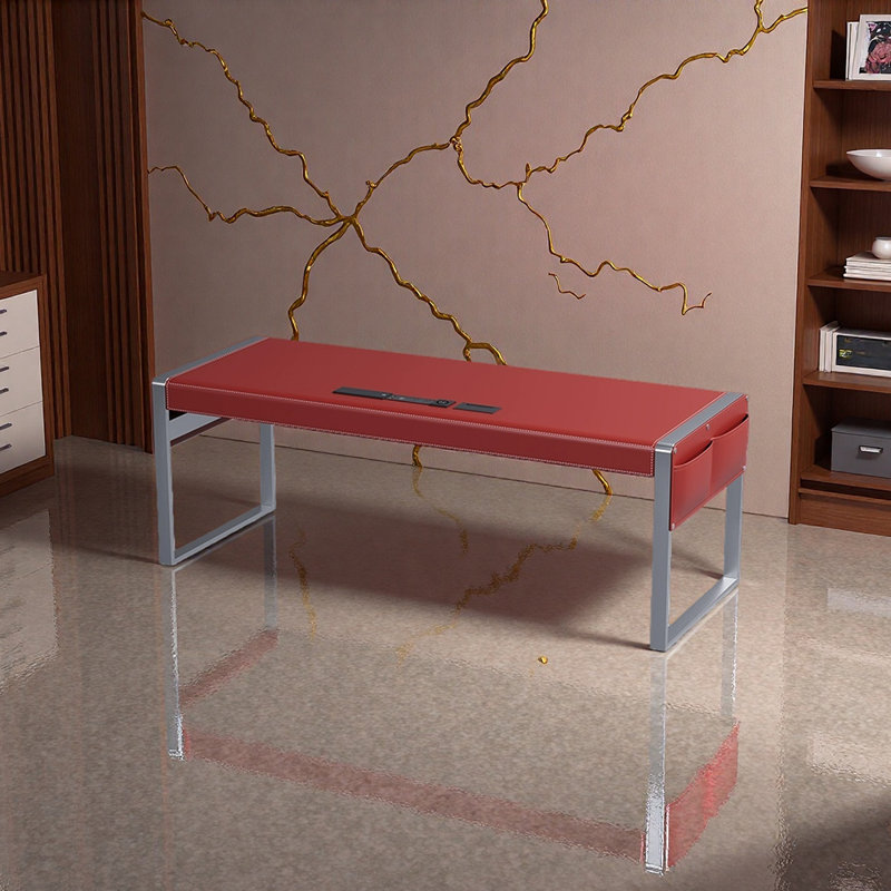 Refined Saddle Leather Desktop Desk, 29.53" H x 47.24" W x 23.62" D
