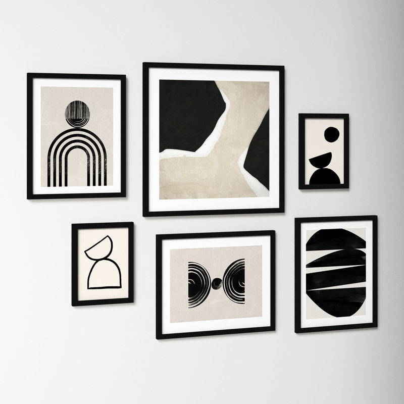 Neutral Shapes  - set of 6  by 1x Studio, Urban Road Framed Wall Art Prints, Black, 47" H x 63" W