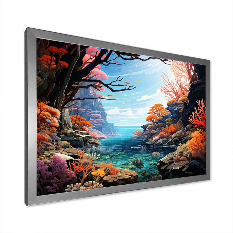 Underwater Coral Reef Profondeurs IV - reproduction sur toile, H 12 po x l 20 po x P 1 po, Cadre simple argenté
