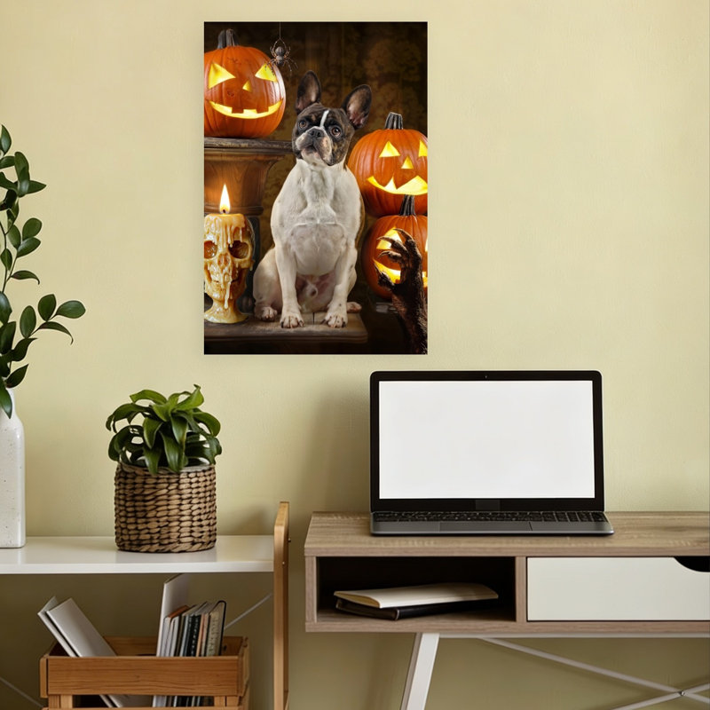 Halloween, art bouledogue français, H 18 po x l 12 po