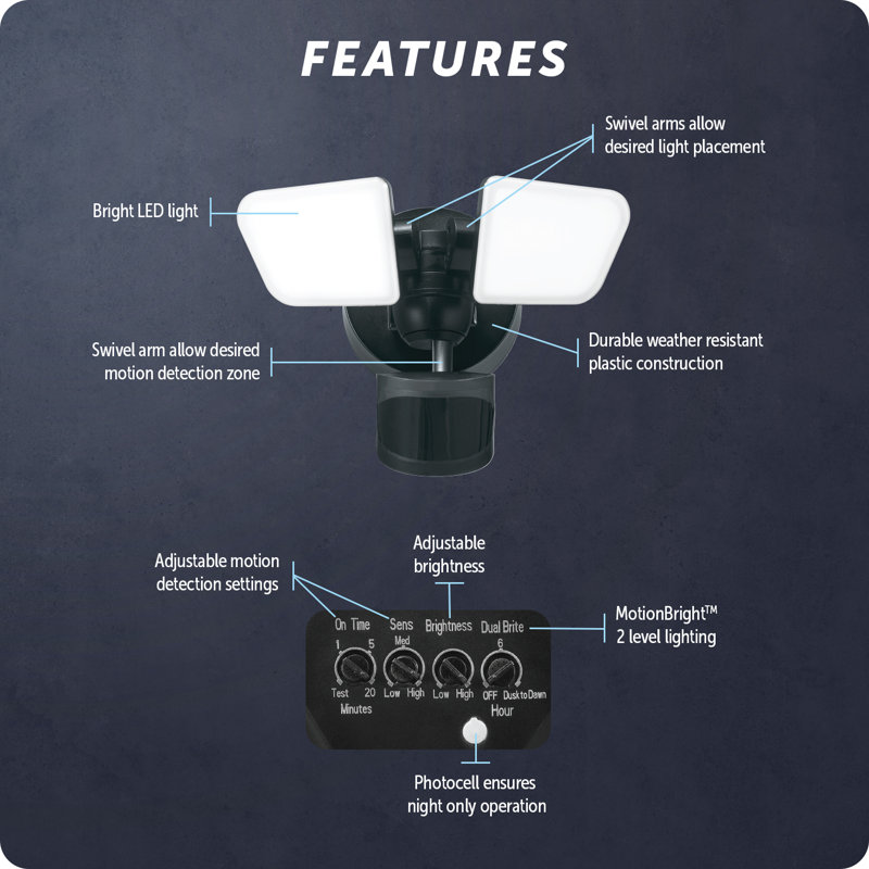 LED Outdoor Security Flood Light with Motion Sensor, Black