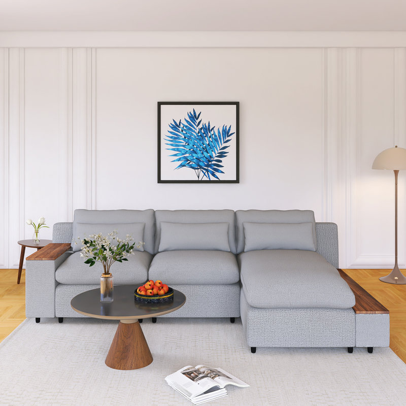 Canapé modulaire en L avec 2 espaces de rangement, Polyester gris