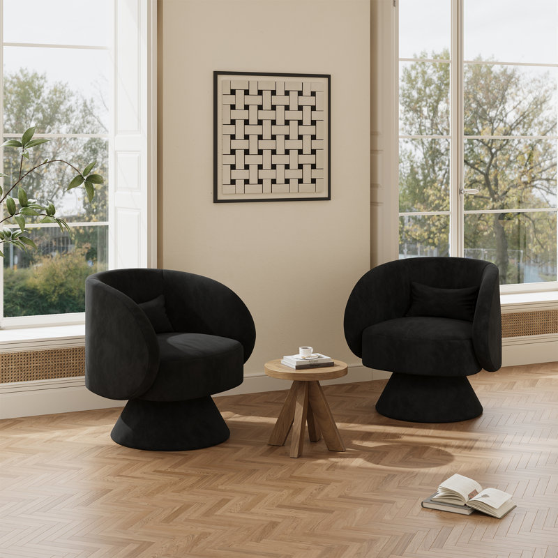 Fauteuil demi-tonneau pivotant rembourré (ensemble de 2), Lin noir