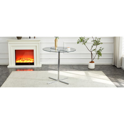 Table de bar en verre transparent avec colonnes argentées, stable et sophistiquée, pour des moments de tranquillité Table ronde de 36 pouces, équilibre à quatre griffes, réunions de petit-déjeuner idéales