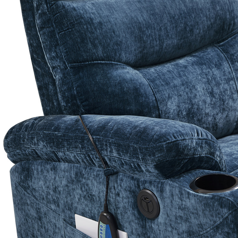 Fauteuil de massage inclinable électrique chauffant, Polyester bleu foncé