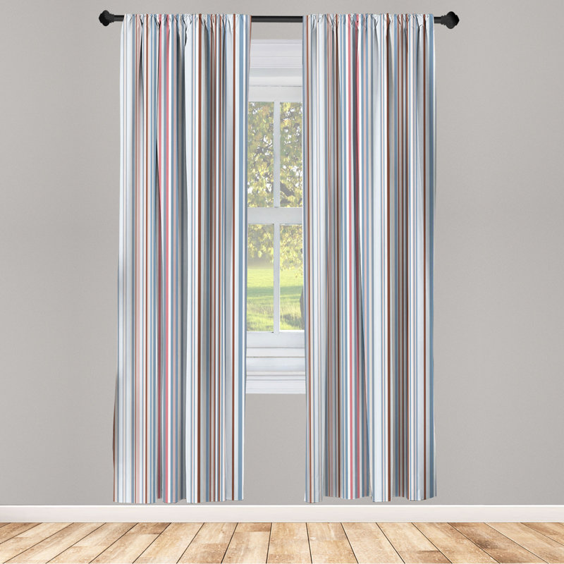 Microfiber Striped Semi-Sheer Rod Pocket Curtain Panels, 28" W x 84" L, Gray/Pink