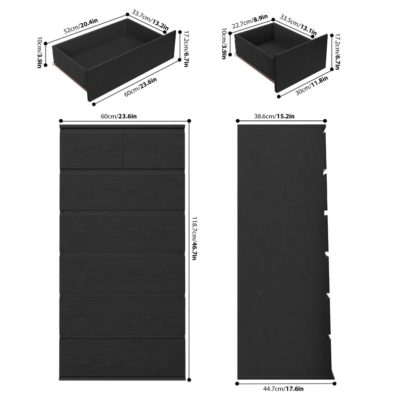 Baldvina 23.6'' W 7 - Drawer Dresser, Black