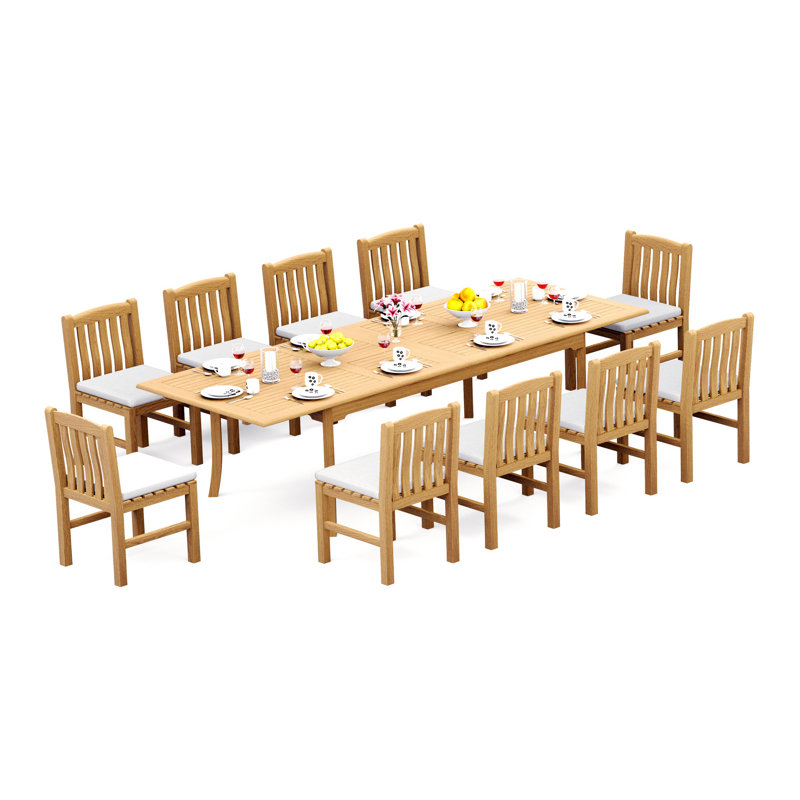 8 Seats 9 Pcs Grade-A Teak Wood Dining Set: 118" Double Extension Oval Table And 8 Devon Arm Chairs #11DV2608, 10