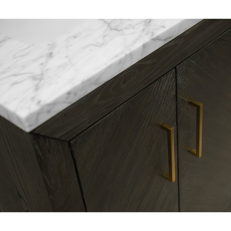 Sadelle 60'' Double Bathroom Vanity with Carrara Marble Top, Dark Oak