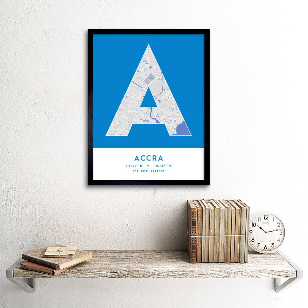 Accra City Map Accra Blue by Wee Blue Coo - Single Picture Frame Typography
