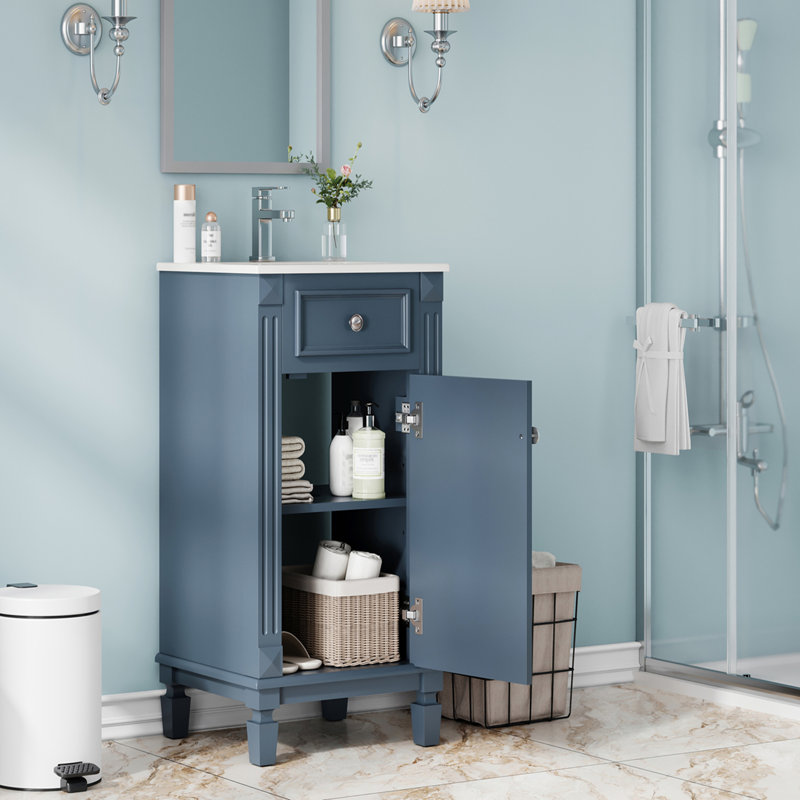 Meuble-lavabo 18 po avec lavabo en céramique, Bleu