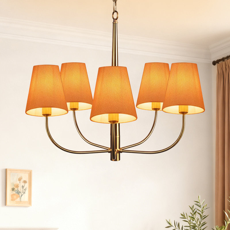 Lustre classique / traditionnel à 5 lumières à intensité variable avec abat-jour en tissu