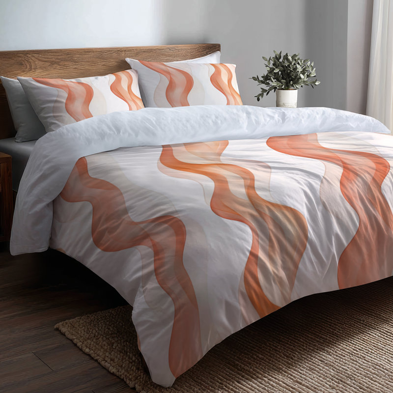 Ensemble de housse de couette moderne à 3 lignes abstraites orange et blanches Terra Lines