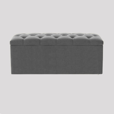  Luna Wide Chesterfield Velvet Rectangle Solid Color Standard Ottoman Box with Storage, Upholstered Deep Storage End of Bed Bench