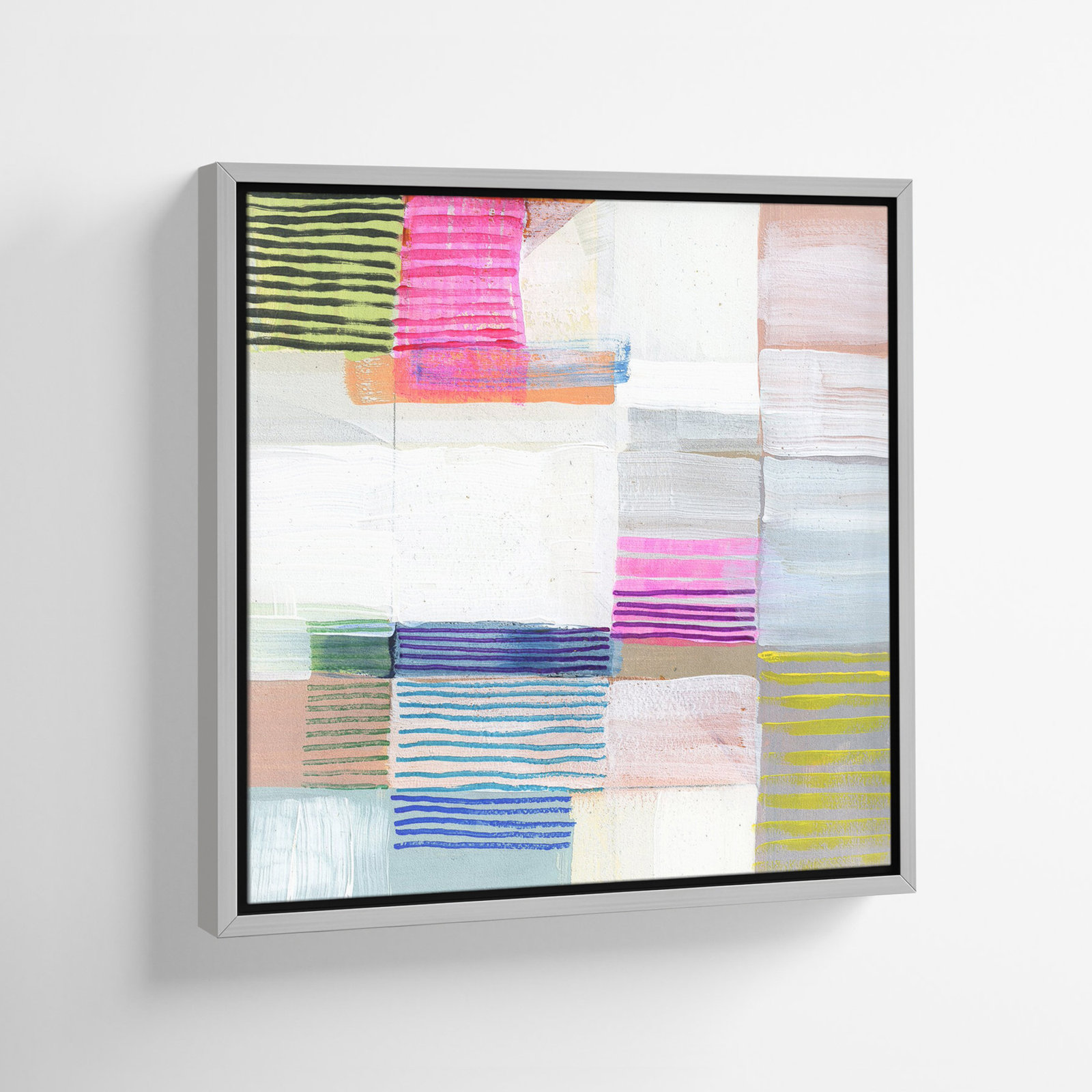 Clarendon "Bright Net II" Painting by Cartissi, 13.5" H x 13.5" W x 2" D, Silver Framed