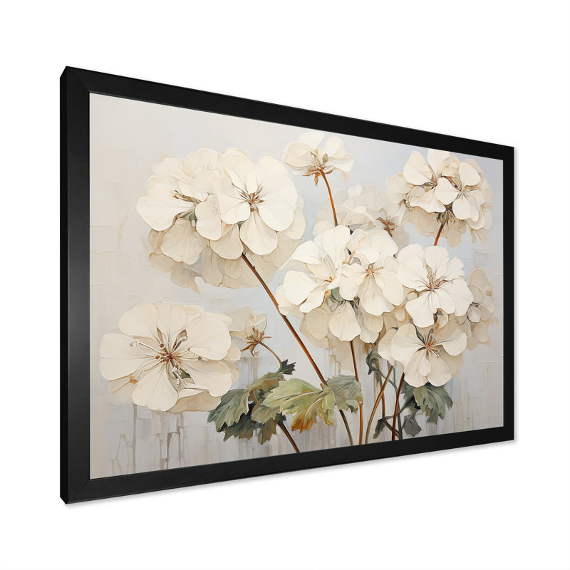 Minéralisme beige géraniums IV - imprimé, H 30 po x l 40 po x P 1,5 po, Cadre simple noir