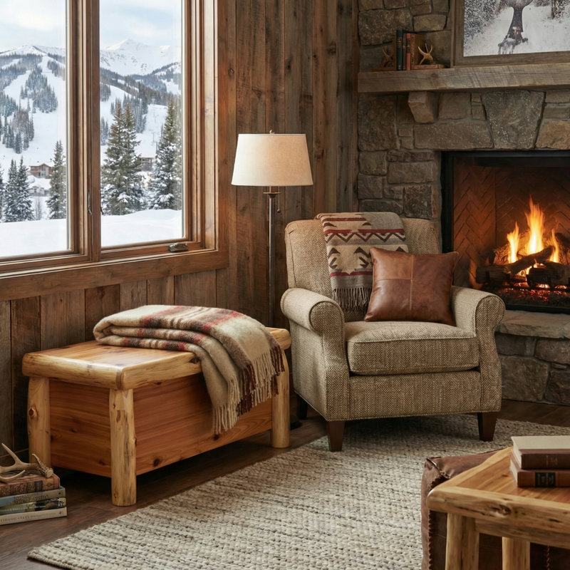 Coffre à bûches en cèdre Fireside Lodge - Naturel, Traditionnel