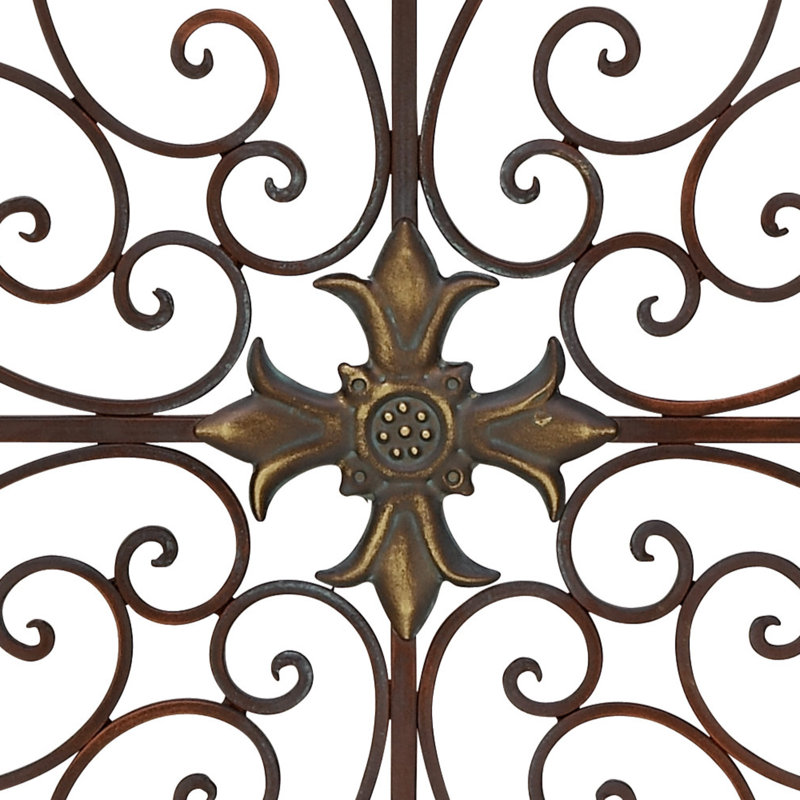 Metal Scrolled Medallion Fleur De Lis Brown Wall Decor