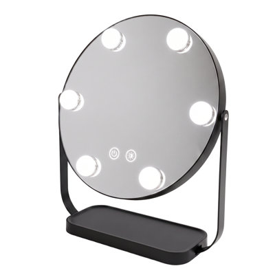 Miroir de coiffeuse rond moderne éclairé de 37,3 cm (14,7 po), en fer et verre, noir
