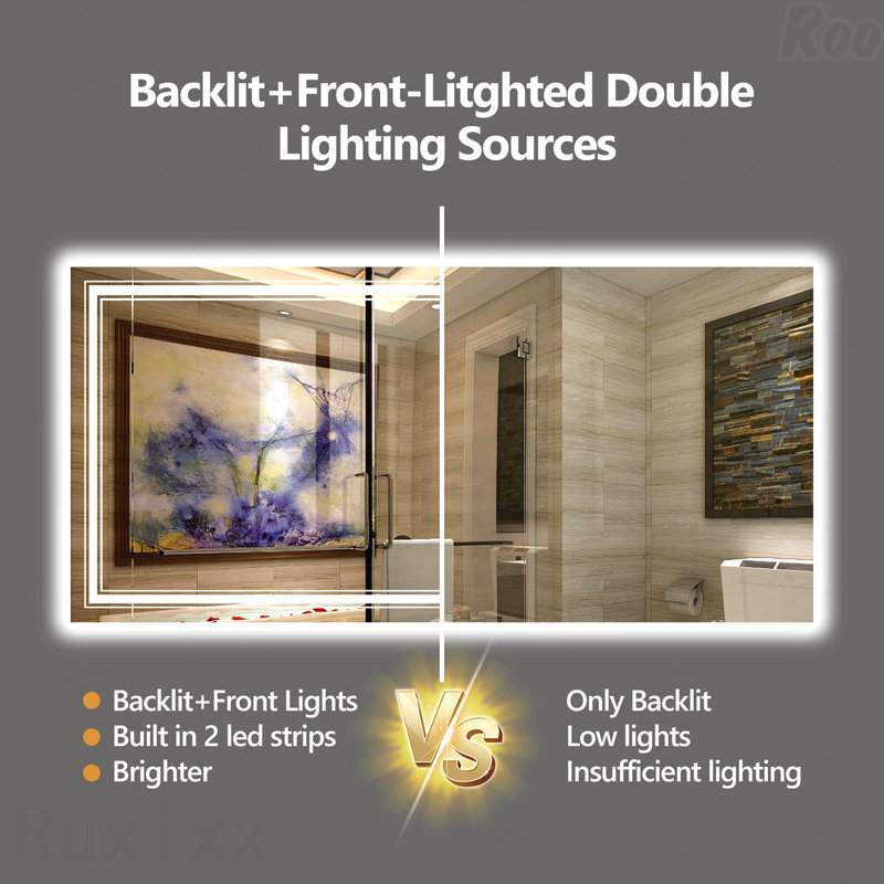 Miroir d'appoint de salle de bain à DEL sans cadre, Verticale, 28 po x 20 po
