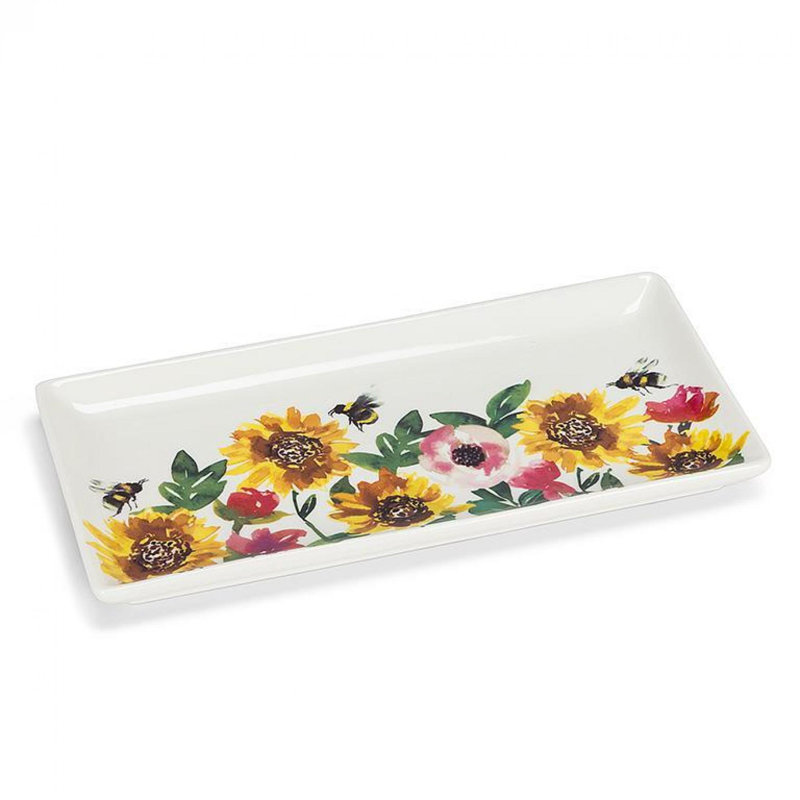 Plateau rectangulaire tournesols et abeilles
