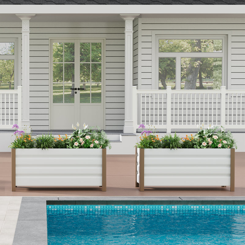 Metal Planter, 45cm H x 40cm W x 60cm D, White