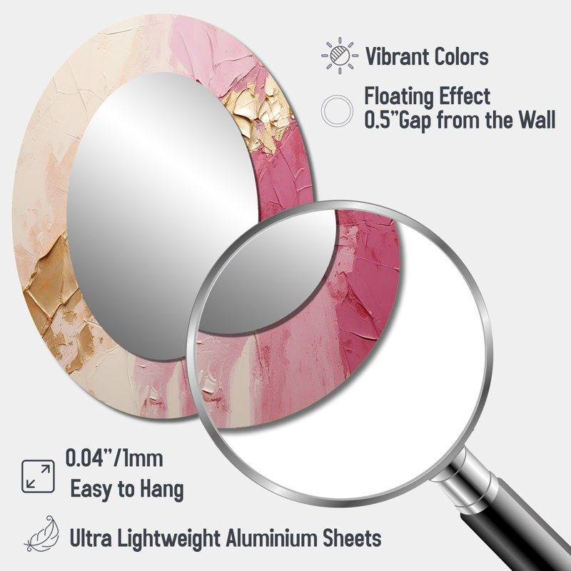 Miroir mural ovale rose sur métal rose, 40 po x 30 po
